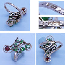 Antique Russian Nouveau Ring Demantoid Garnet Spinel 14k Gold (6717)