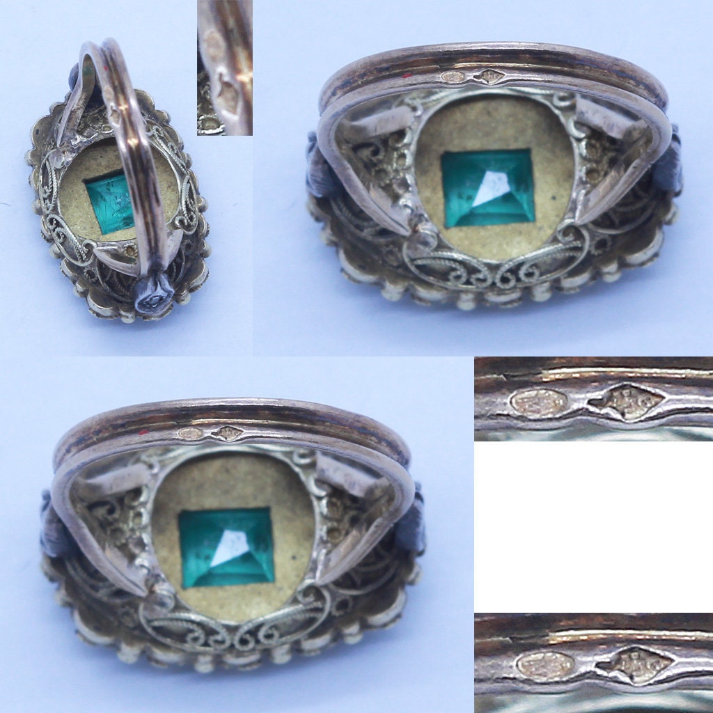 Lucien Falize Antique Victorian Ring 18k Gold Silver Emerald Diamonds (6722)