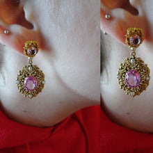Antique Victorian Earrings Cannetille Pink Topaz Diamonds Gold w Appraisal (6726