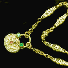 Antique Georgian Locket Pendant Gold Chain 15k Gold Emeralds Ruby Diamond (6735)