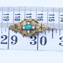 Antique Earrings Victorian Gold Turquoise Pearls Engraved Ear Pendants (6761)