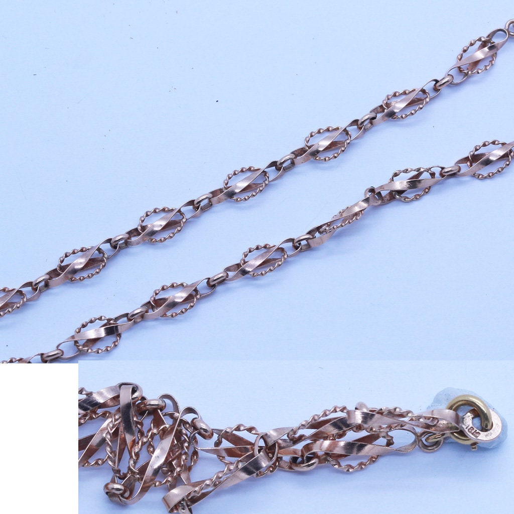 Antique Long Chain Necklace Sautoir 14k Red Gold Versatile (6766)