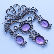 Georgian Brooch Detachable Pendant Earrings Diamond Amethyst Gold Set (6755