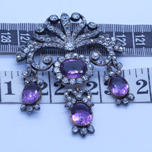 Georgian Brooch Detachable Pendant Earrings Diamond Amethyst Gold Set (6755