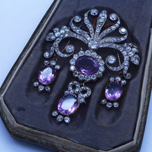 Georgian Brooch Detachable Pendant Earrings Diamond Amethyst Gold Set (6755