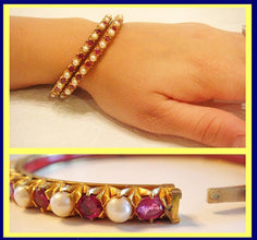 Antique Pair Bangles Gold Pearls Rubies  Maharaja Appraisal  India (4910)