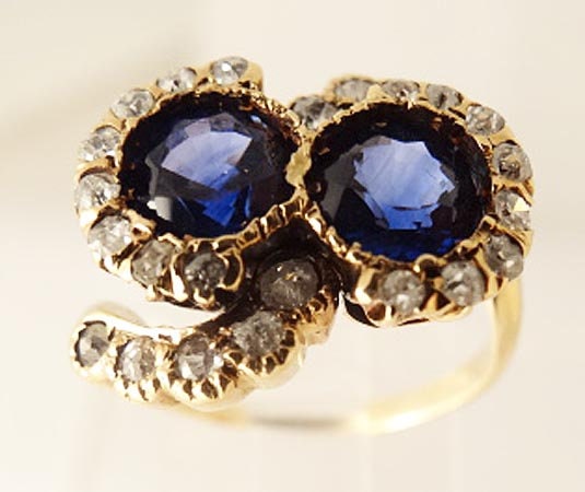 Antique Ring Art Nouveau Gold Diamonds Sapphires Swirl Design w Appraisal (5478)