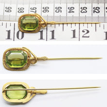 Antique Art Nouveau / Late Victorian Snake Tie Pin 14k Gold Peridot (5979)