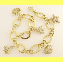 Vintage Charm Bracelet Gold Diamonds Retro Snake Octopus Heart w Appraisal(5584)