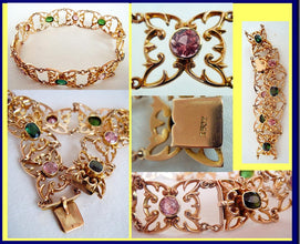 Antique Nouveau Bracelet 15ct Gold Tourmaline Pink Green Butterflies w cert(4665