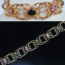 Antique Nouveau Bracelet 15ct Gold Tourmaline Pink Green Butterflies w cert(4665