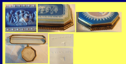Antique Gold Wedgwood Jasper Tricolor Plaque Brooch (4483)