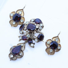 Antique Victorian Earrings Brooch Pendant Set Gold Garnet Gem Holbeinesque(6734)