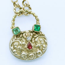 Antique Georgian Locket Pendant Gold Chain 15k Gold Emeralds Ruby Diamond (6735)