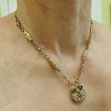 Antique Georgian Locket Pendant Gold Chain 15k Gold Emeralds Ruby Diamond (6735)