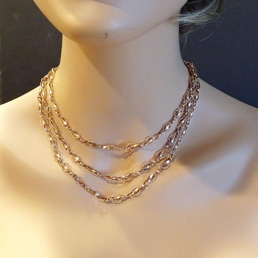 Antique Long Chain Necklace Sautoir 14k Red Gold Versatile (6766)