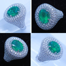 Vintage Ring 3ct Diamonds 2.18 ct  Emerald 18k White Gold Big w Appraisal (4804)