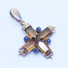 GIULIANO Antique Victorian Cross Pendant 18k Gold Sapphires Citrines (6771)