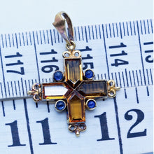 GIULIANO Antique Victorian Cross Pendant 18k Gold Sapphires Citrines (6771)