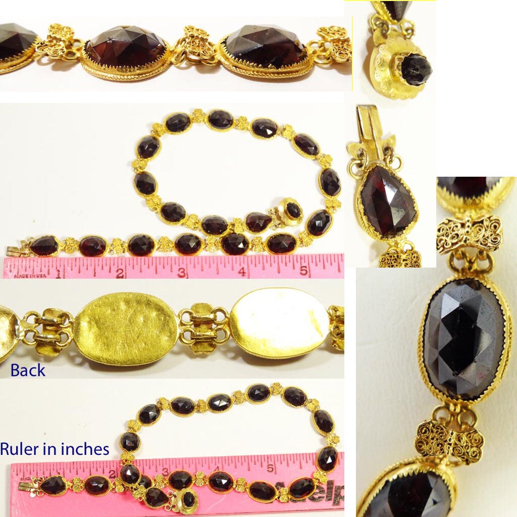Antique Georgian Necklace 18k Gold Garnets and Filigree (5131)