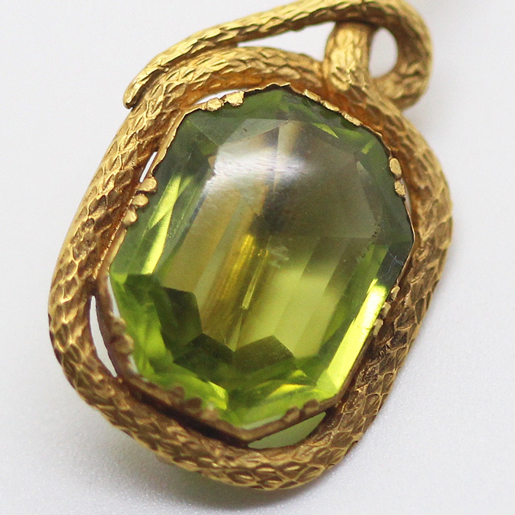 Antique Art Nouveau / Late Victorian Snake Tie Pin 14k Gold Peridot (5979)