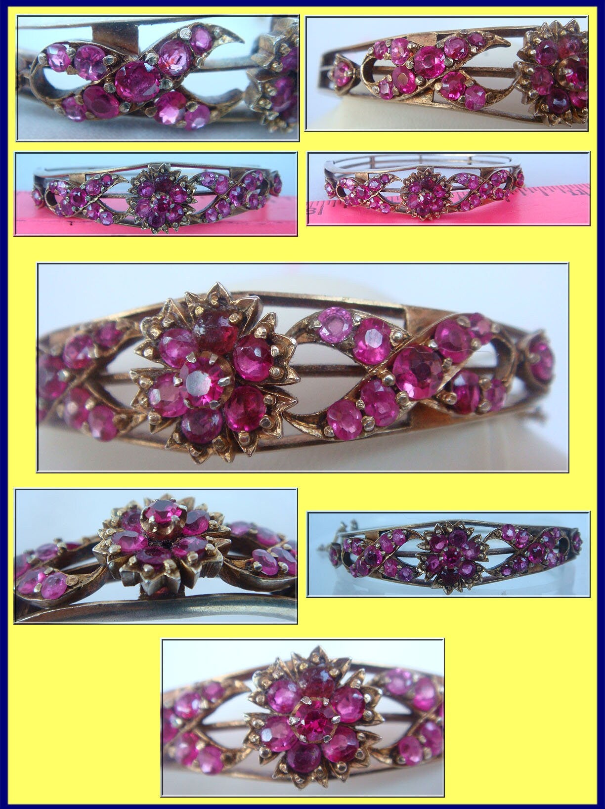 Antique Victorian Ruby Bracelet Bangle Natural Rubies Silver Gilt (4255)