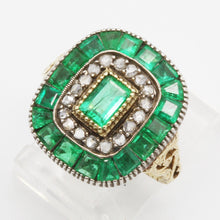 Antique Edwardian Ring Emeralds Diamonds 14k Chased Gold w Certificate (6117)