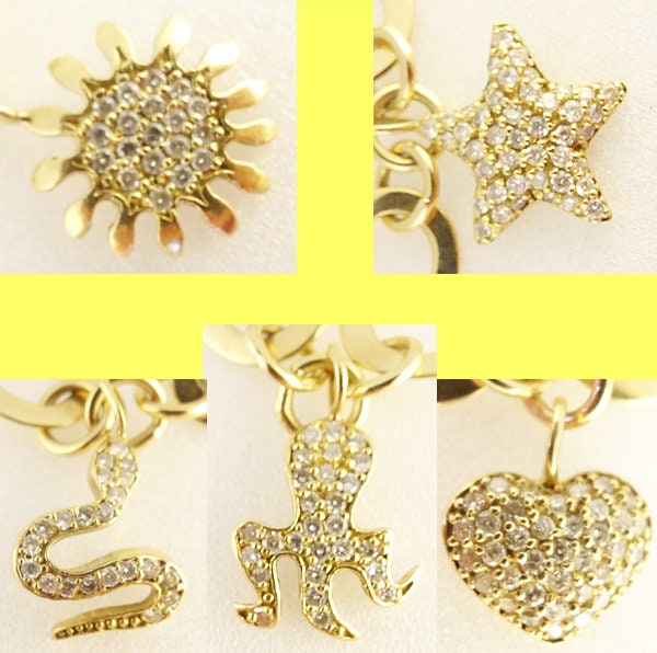 Vintage Charm Bracelet Gold Diamonds Retro Snake Octopus Heart w Appraisal(5584)