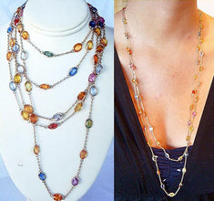 Vintage Long Chain Necklace 68ct Sapphires Gold 58.5 inches w Appraisal (4411)