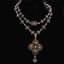 Antique Edwardian Necklace Removable Pendant Sapphires Pearls 15K Gold (4203)