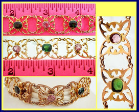 Antique Nouveau Bracelet 15ct Gold Tourmaline Pink Green Butterflies w cert(4665