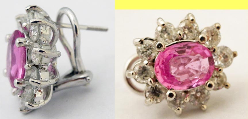 Vintage Retro Earrings Pink Sapphires Diamonds White Gold w Appraisal (5273)