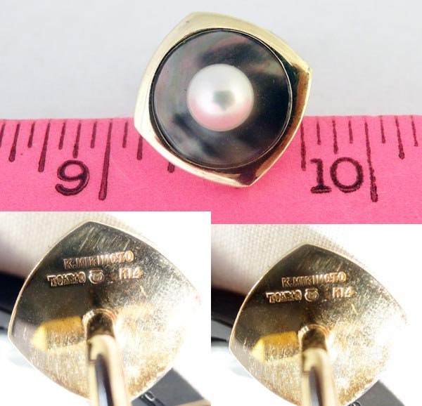 Vintage Mikimoto Pearl Cufflinks 14k Gold Abalone Unisex Jewelry  (5371)