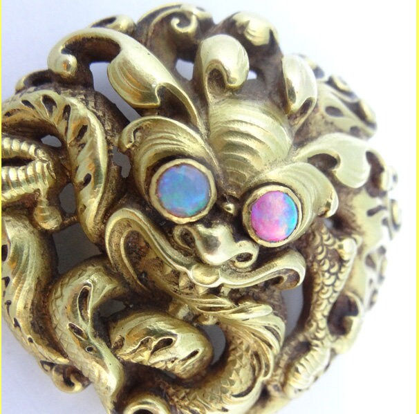 Louis Wiese Antique French Victorian Gold Opal Brooch Chinese Dragon (5808)