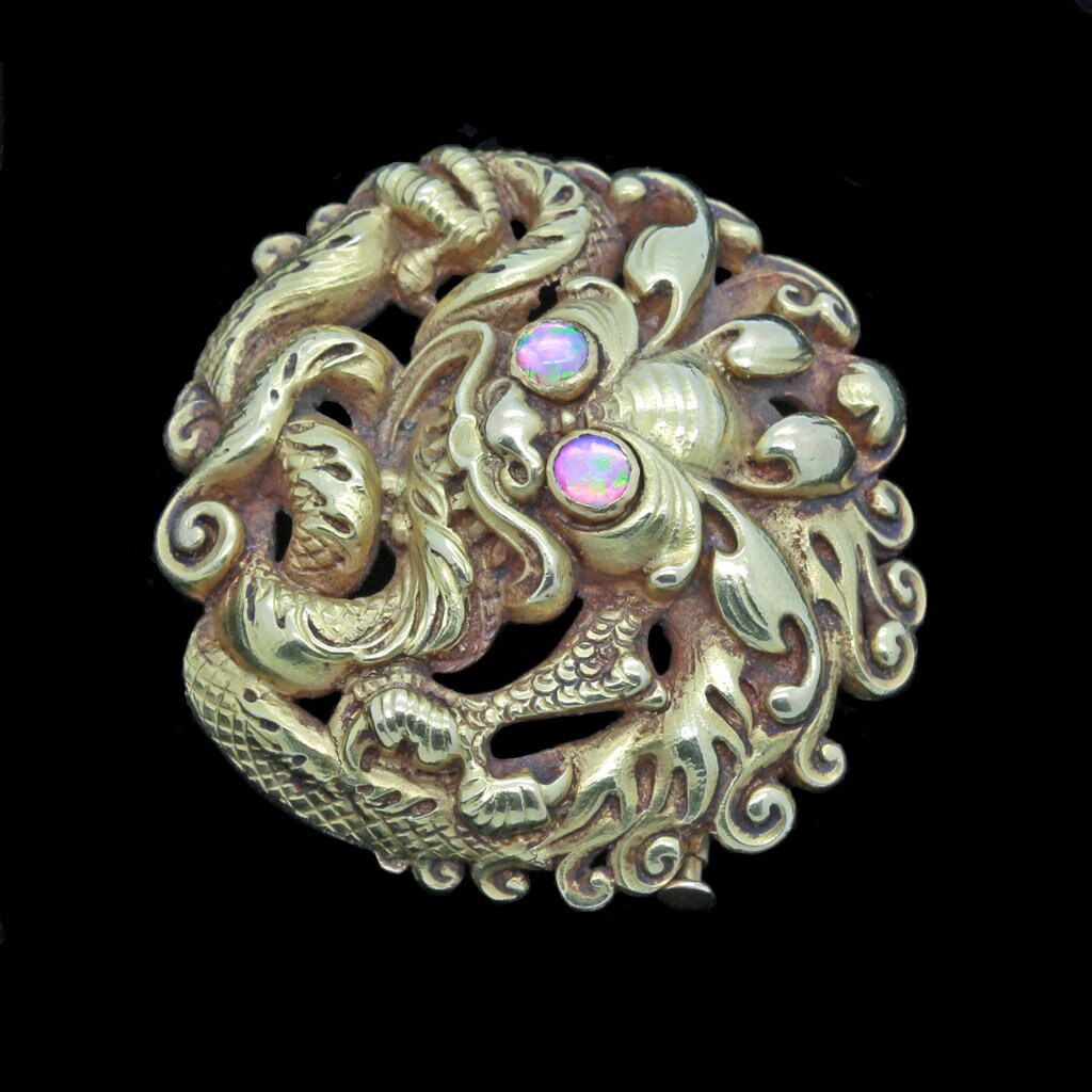 Louis Wiese Antique French Victorian Gold Opal Brooch Chinese Dragon (5808)