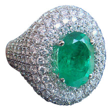 Vintage Ring 3ct Diamonds 2.18 ct  Emerald 18k White Gold Big w Appraisal (4804)