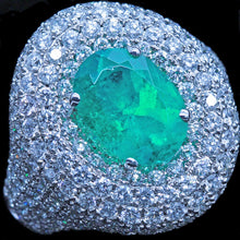 Vintage Ring 3ct Diamonds 2.18 ct  Emerald 18k White Gold Big w Appraisal (4804)