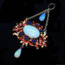 Giuliano Antique Victorian Pendant 18k Gold Opals Sapphires Enamel Revival (6770)