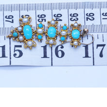 Antique Victorian Earrings 18k Gold Turquoise Pearls Cascading Dangles (6775)