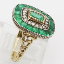 Antique Edwardian Ring Emeralds Diamonds 14k Chased Gold w Certificate (6117)