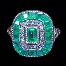 Antique Edwardian Ring Emeralds Diamonds 14k Chased Gold w Certificate (6117)