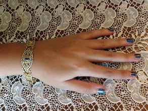 Signed Gariod Gautrait Antique Bracelet 18k Gold Sapphire Diamond Enamel (6132)