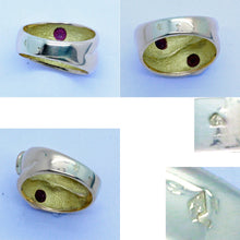 Vintage double gypsy ring 18k Gold Pink Tourmaline French Unisex Wedding (6782)