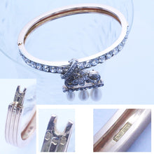 Antique Victorian Bangle Gold Diamonds Natural Pearls w Certificate (6786)