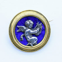 Fannière Frères Antique Brooch 18k Gold Silver Enamel Cherub Original Box (6788)