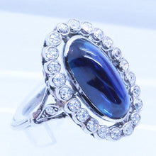 Antique Art Deco Ring Platinum Cab Sapphire Diamonds France w Appraisal (6794)