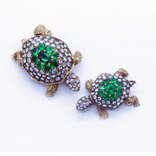 Vintage Pair Turtle Brooches 18k Gold Diamonds Green Garnets w Appraisal (6836)