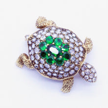 Vintage Pair Turtle Brooches 18k Gold Diamonds Green Garnets w Appraisal (6836)