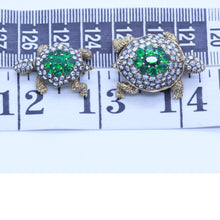 Vintage Pair Turtle Brooches 18k Gold Diamonds Green Garnets w Appraisal (6836)