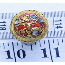 Antique Ring 22k Gold large Natural Crl Cabochon Diamonds Unisex India (6828)